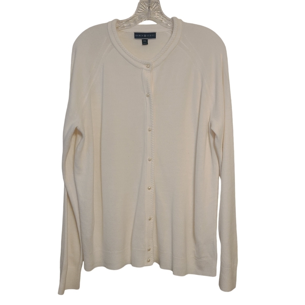Karen Scott | Women's White Pearl Button Cardigan Sweater (Size XXL)
